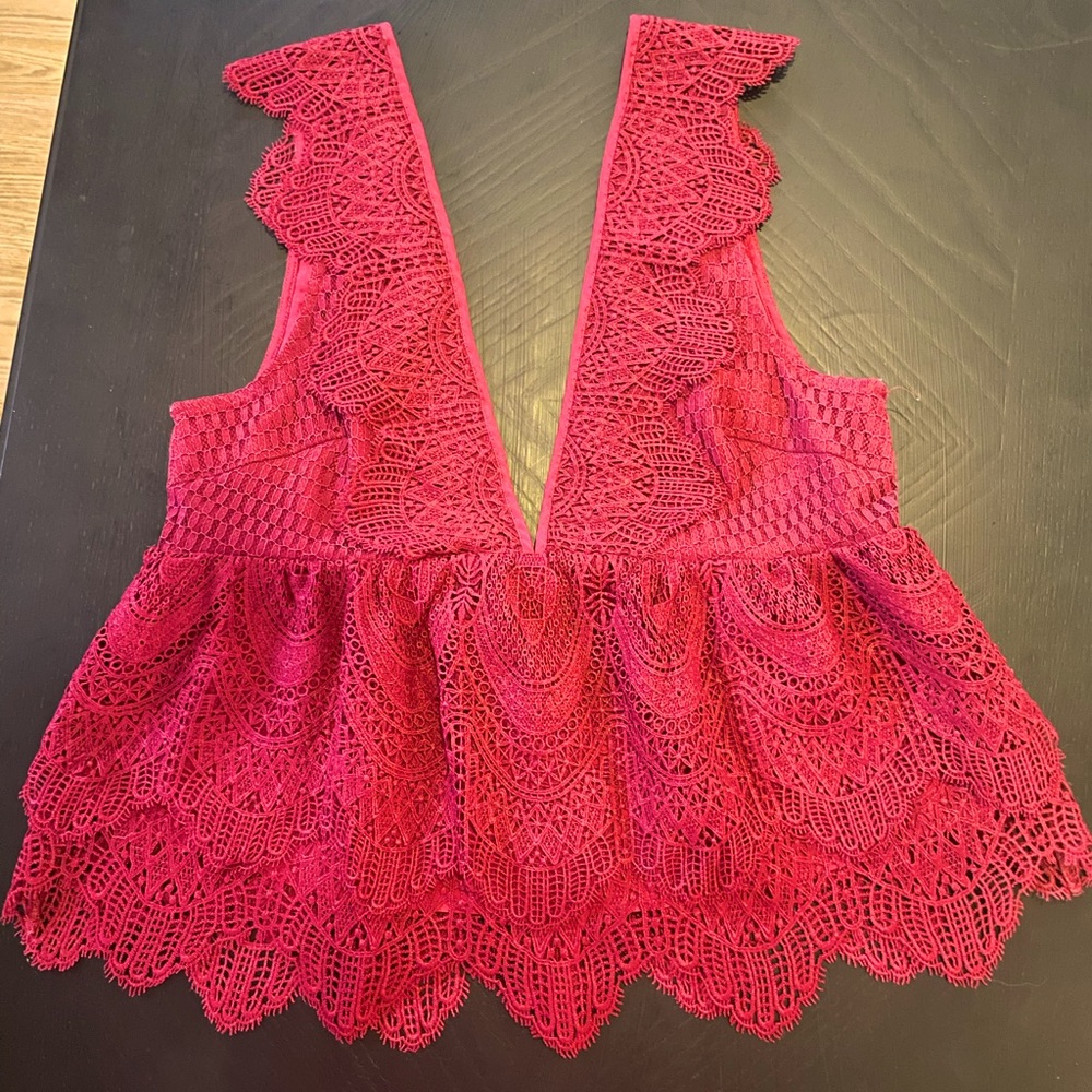 Topshop Red Lace Deep V Top